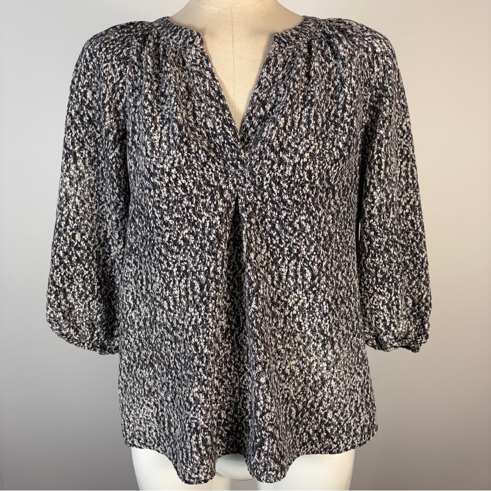 Joie Black and White Patterned Silk Blouse XS
